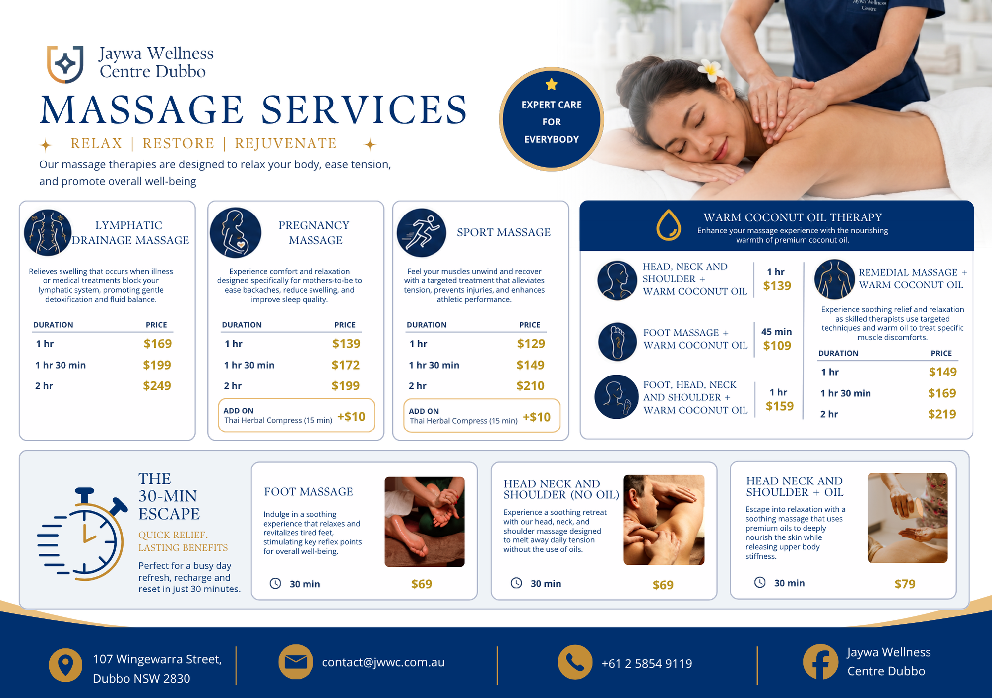 pricing and deetails of Jaywa Wellness Centre Dubbo
